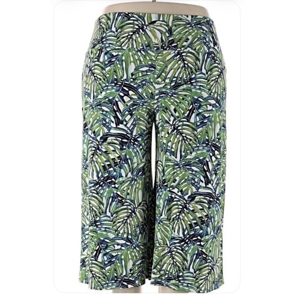 J. Jill Pants - J.Jill Smooth Fit Palm Leaf Wide Leg Crop Pant Size Large Culottes Gaucho Knit